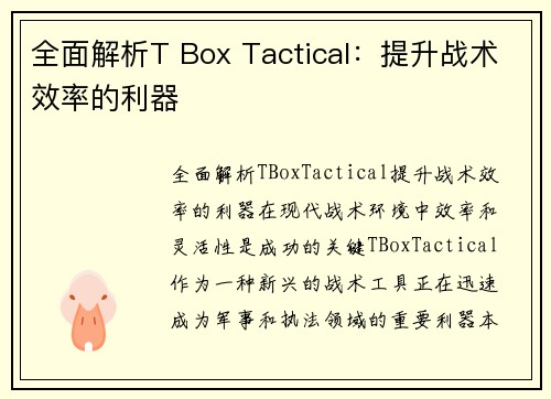 全面解析T Box Tactical：提升战术效率的利器